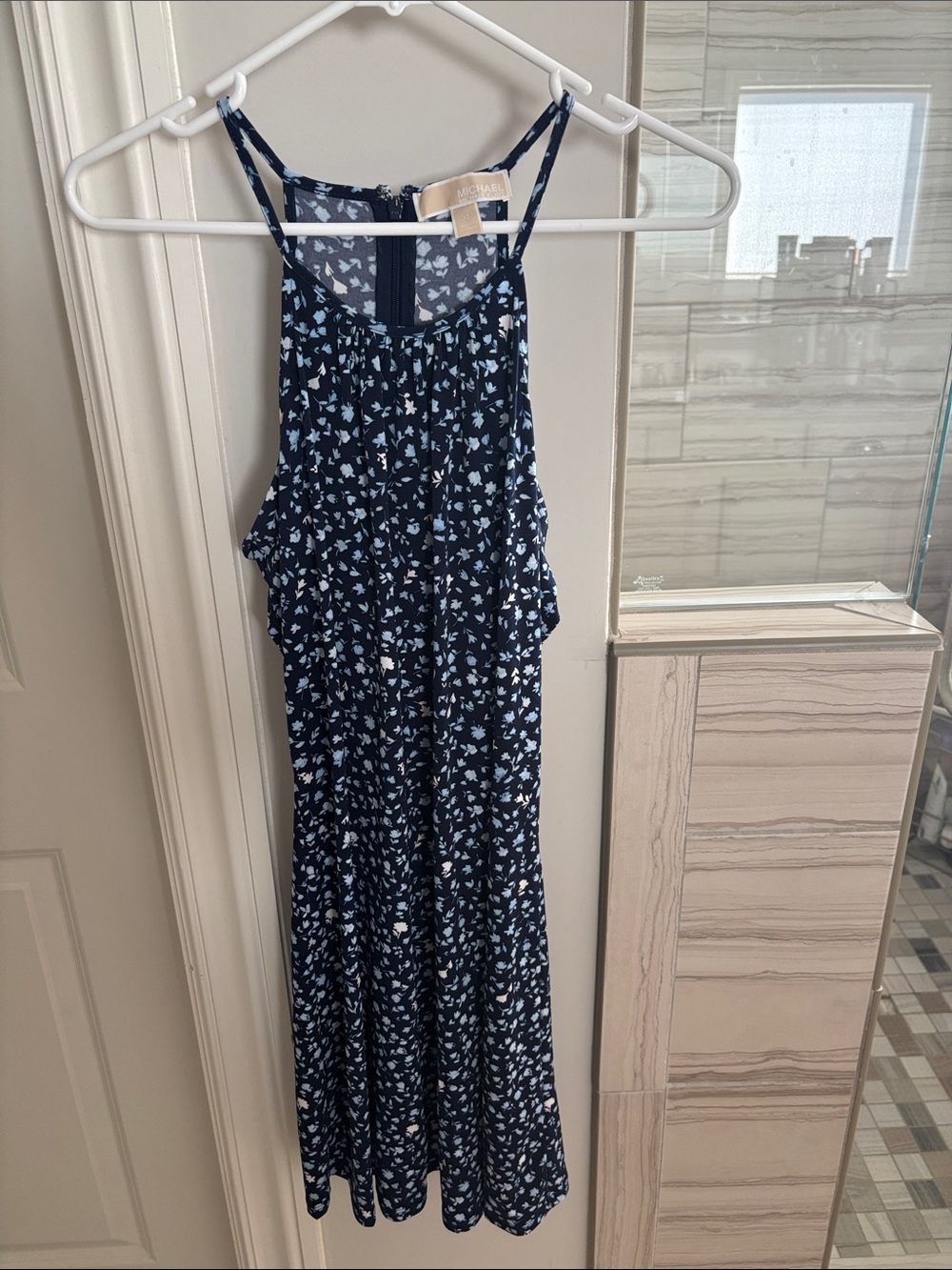 Michael Kors Navy Floral Maxi Dress with Light Blue Accents